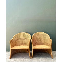 Vintage Rattan Scoop Chairs - A Pair