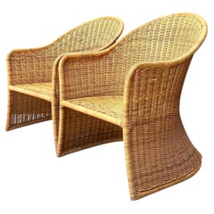 Vintage Rattan Scoop Chairs - A Pair