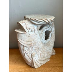 Vintage Washed Ceramic Koi Low Stool