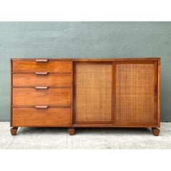 Vintage Tomlinson Wood Credenza with Sliding Seagrass Doors