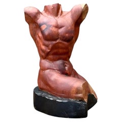 Scultura vintage in legno raffigurante un torso maschile