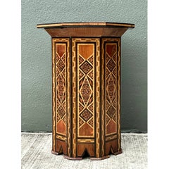 Vintage Geometric Inlay Wood Side Table