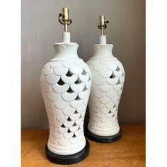 Vintage Scalloped Ceramic Table Lamps