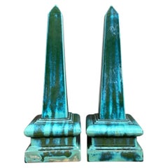 Vintage Blue Glazed Ceramic Obelisks
