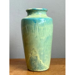 Vintage Blue and Yellow Glazed Ceramic Vase