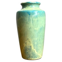 Vintage Blue and Yellow Glazed Ceramic Vase