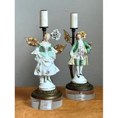 Vintage Lucite Base Porcelain Figurine Lamps