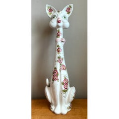 Vintage Italian Floral Hand-Painted Ceramic Cat