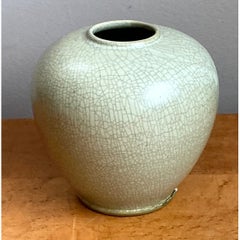 Vintage Celedon Crackle Glazed Ceramic Vase