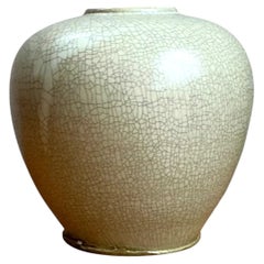 Vintage Celedon Crackle Glazed Ceramic Vase