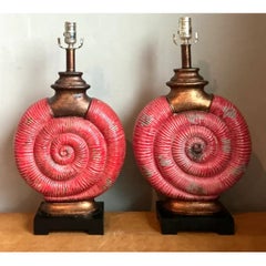 Vintage Red Nautilus Ceramic Table Lamps