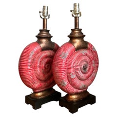 Vintage Red Nautilus Ceramic Table Lamps