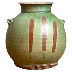 Vintage Green Striped Ceramic Vase