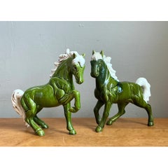 Vintage Green Ceramic Horse Figurines