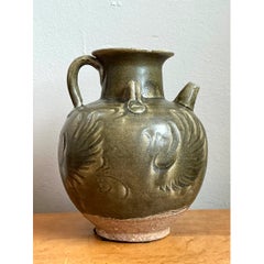 Vintage Sculptural Green Ceramic Jug