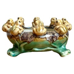 Vintage Green and Brown Frog Ceramic Dish