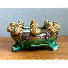 Vintage Green and Brown Frog Ceramic Dish