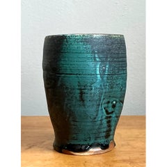 Vintage Blue Green Glazed Pottery Vase
