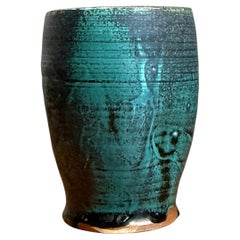 Vintage Blue Green Glazed Pottery Vase