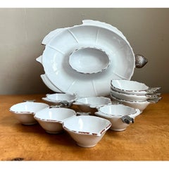 Vintage White Ceramic Fish Motif Serving Set
