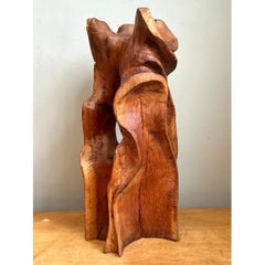 Vintage Abstract Carved Wood Sculpture