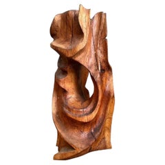 Vintage Abstract Carved Wood Sculpture