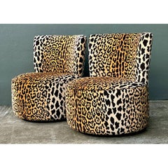 Vintage Leopard Velvet Swivel Chairs