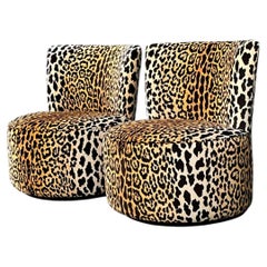 Vintage Leopard Velvet Swivel Chairs