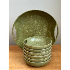 Vintage 60s Melmac Confetti Green Speckled Melamine Tray and Bowls