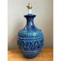 Vintage MCM Blue Glazed Ceramic Lamp