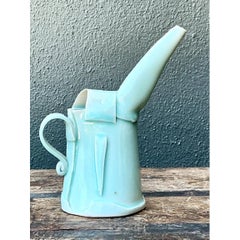 Vintage Aqua Abstract Ceramic Pitcher