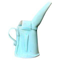 Vintage-Keramikkrug in Aqua mit abstraktem Muster