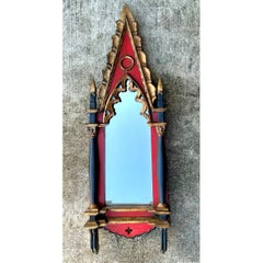 Vintage Gothic Revival Wood and Mirrored Glass Wall Mirror