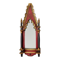 Vintage Gothic Revival Wood and Mirrored Glass Wall Mirror