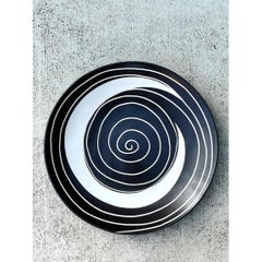 Vintage Monumental Black and White Spiral Ceramic Plate