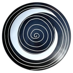 Vintage Monumental Black and White Spiral Ceramic Plate