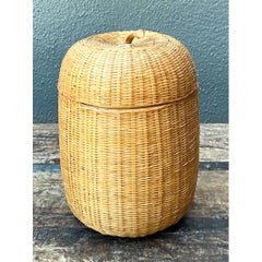 Vintage Woven Rattan Lidded Basket