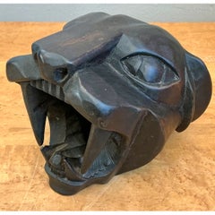 Vintage Hand-Carved Wooden Panther Head