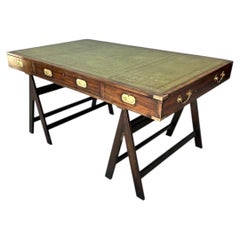 Vintage Wood and Leather Campaign Desk