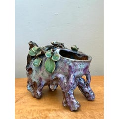 Vintage Sinwah Pottery Faux Bois Cache Pot