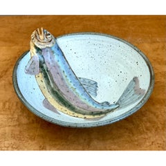 Ciotola in ceramica vintage con motivo a pesci, realizzata a mano