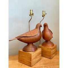 Vintage Shanghai Weave Lovebird Lamps- A Pair