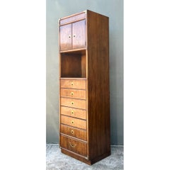 Vintage Drexel Wood and Metal Campaign Tall Cabinet