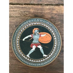 Vintage Painted Metal Plate with Greek Warrior