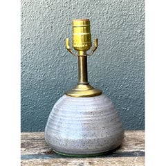 Vintage Studio Pottery and Brass Lamp