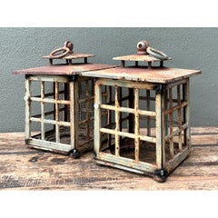 Vintage Rustic Metal Lanterns - A Pair