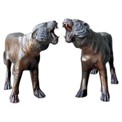 Vintage Bronze Tiger Sculptures - A Pair