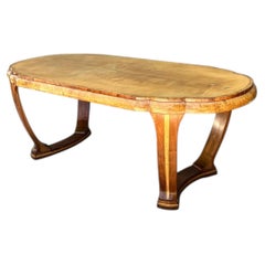 Vintage Art Deco Scalloped Edge Burl Wood Center Hall Table