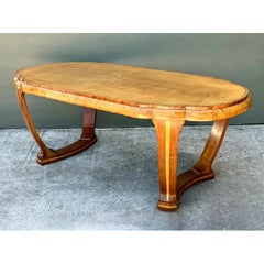 Vintage Art Deco Scalloped Edge Burl Wood Center Hall Table