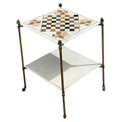 Vintage Marble Inlay Chessboard Side Table